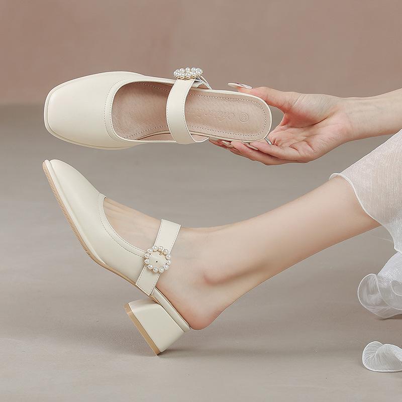 

Сандалии и тапочки для летних путешествий Baotou Mary Jane Shoes Кожаные сандалии на толстом каблуке для женщин