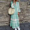 Fashion Women Summer Printed V Neck  Long Dresses Bohemian Dresses