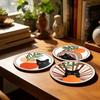 4Pcs Healing Black Cat Wooden Coaster, Creative Heat Insulation Mat, Anti Slip Thickened Desk Protector for Coffee Cup