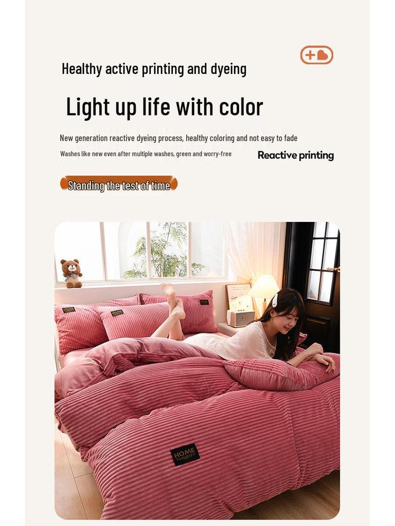 Dickes Winter-Korallenfleece-Bettdecken- und Bettlaken-Set - 4-teilige Samt-Bettwäschekollektion