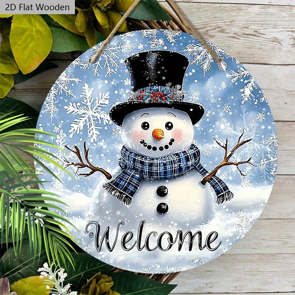Rustic Christmas Wooden Sign with Adorable Snowman Pattern - Navidad Welcome Sign for Front Door, Wall Hanging Decor - Ideal Christmas Decoration