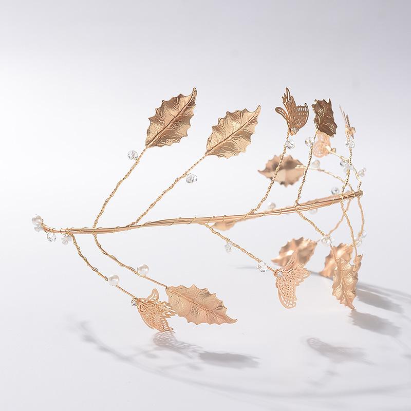 Forest Alloy Leaf Headdress, Handmade Pearl Bridal Exquisite Headdress, Dress, Banquet Dinner Hair Accessory