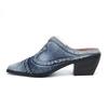 Summer new denim thick heel slippers women's cut pointed head bag head wear high heel sandals