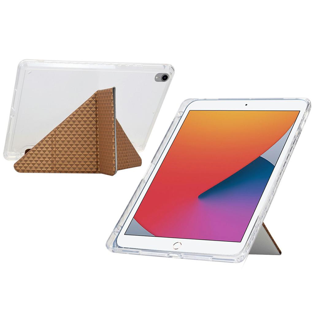 Tablet Case For iPad 10.2 (2020)/(2019)/Air 10.5 Inch (2019),Y-Fold Stand Pyramid-Patterned Leather+Clear Acrylic Cover