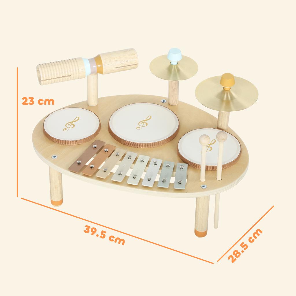 Baby Drum Kit, Wooden Kids Musical Instruments with Drums and Xylophone, Gifts for Girls Boys Birthday, Natural