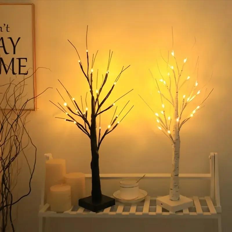 1pc 24 LED Easter tree, birch tree adjustable branches 3AA and USB power supply, bedroom decorative tree light (without battery)