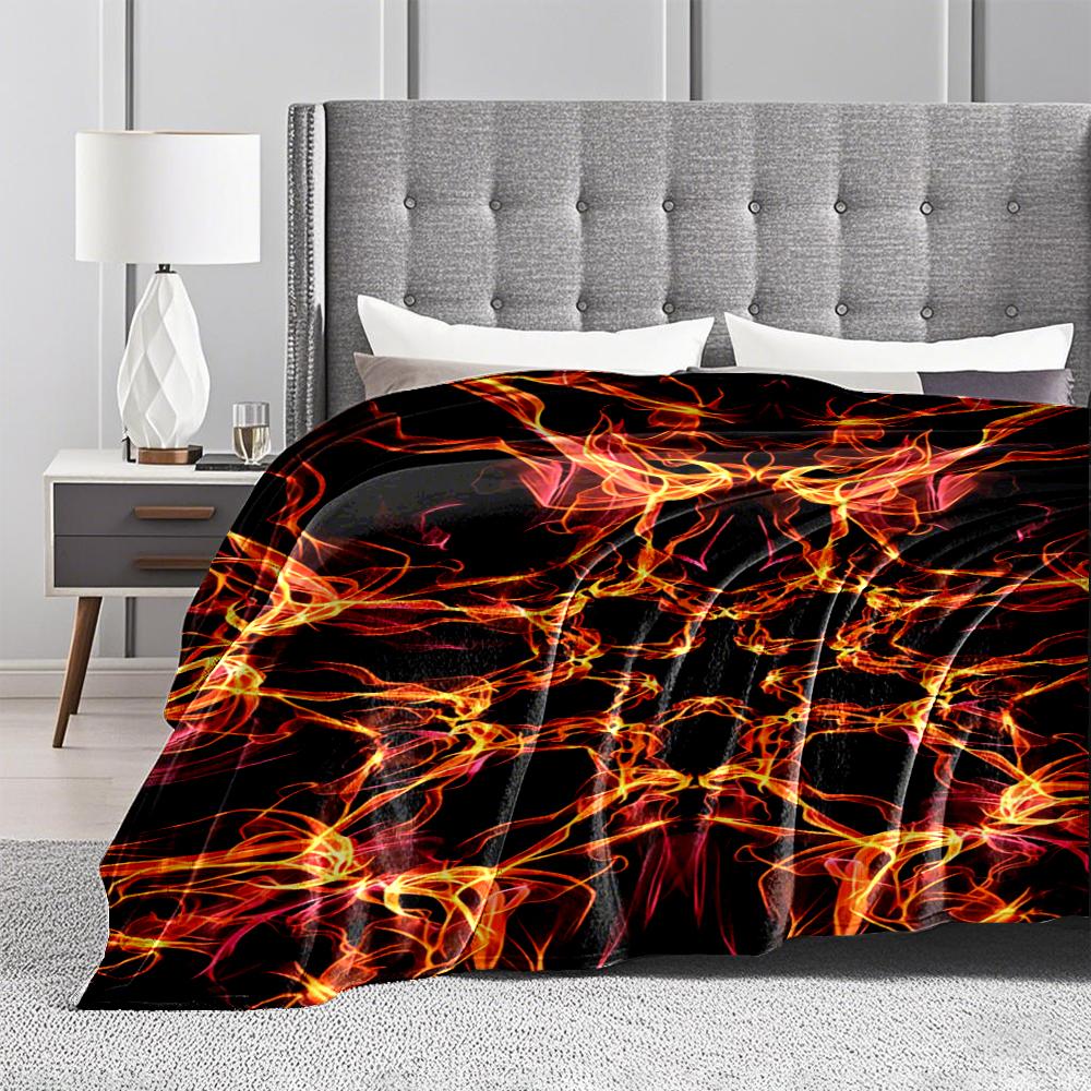 Fiery Abstract Symmetrical Blanket with Black and Orange Design Pattern Blanket, Suitable for Use In the Bedroom, Living Room, On the Sofa