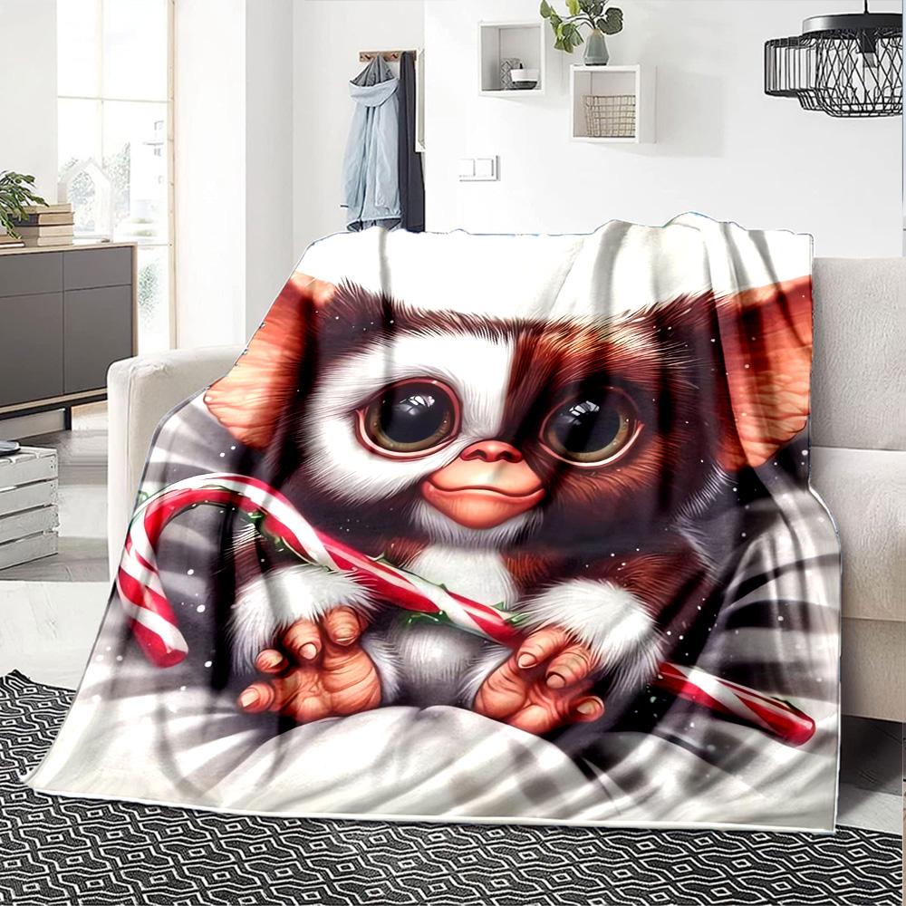 Christmas Giz-mo Candy Cane Flannel Blanket, Soft Polyester, Modern Design, All-Season for Camping, Travel, Gifts for holidays or birthdays