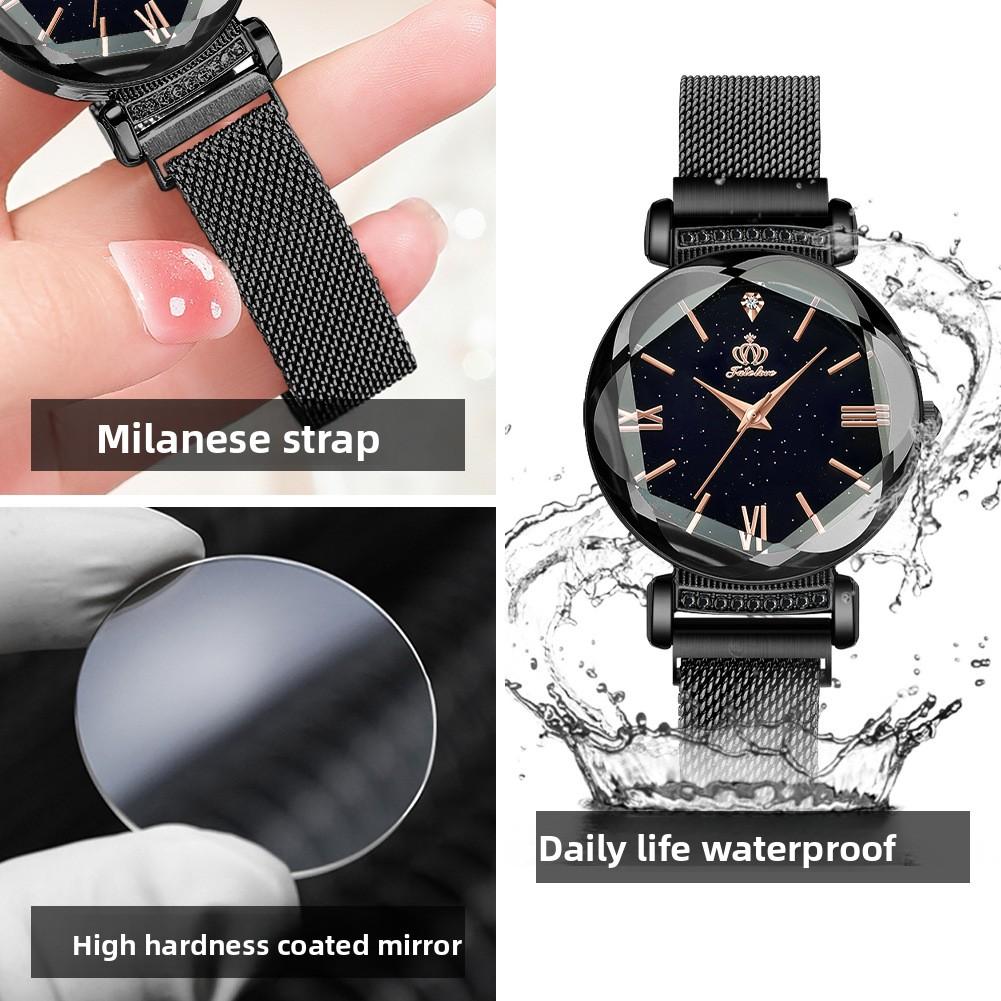 Ceas de mână cu cuarț Starry Sky Edge, Ceas de damă de trend, Rezistent la apă