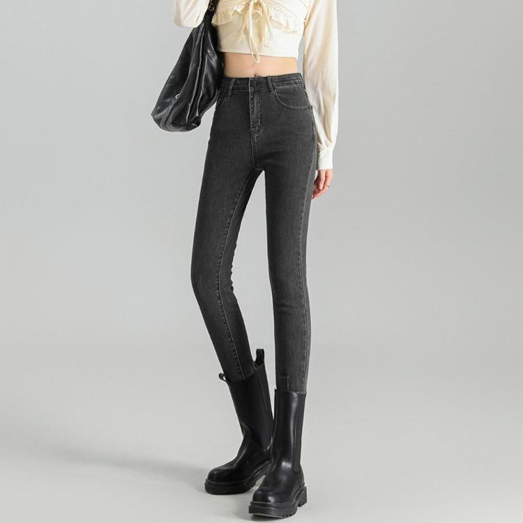 Women Slim High Waisted Jeans Elastic Tight Pencil Pants Thin Spring Autumn Trousers Small Feet New