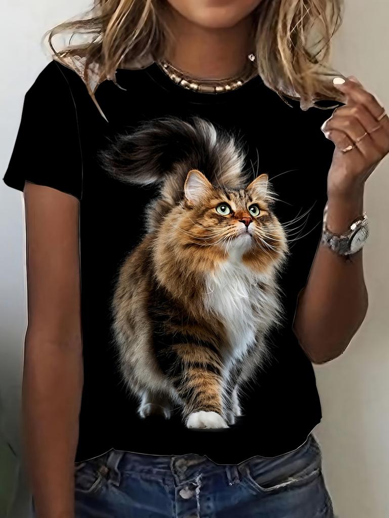 Women's Fashion Short Sleeve T-Shirts 3D Print Leopard Graphics Tees Breathable Women's Casual T-Shirts Summer Female Clothing