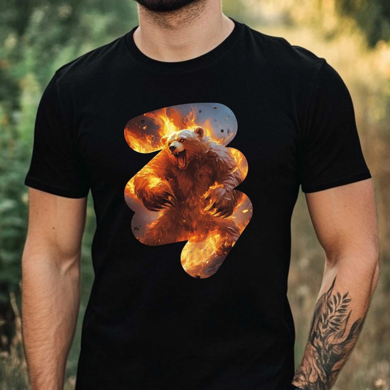 T-Shirt Herren Brennender Bär Motiv Baumwolle Größe XS bis 5XL M