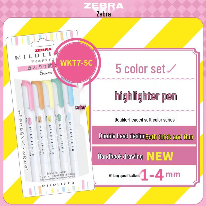 Zebra WKT7 Mildliner Double-Sided Highlighter 5-Color Set