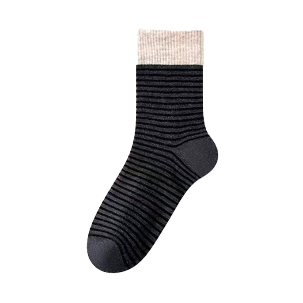 Warm-toned Socks for Women In Autumn, with Contrasting Colors, Flared Seams, Retro and Casual Mid-calf, and Student Stripes for Autumn and Winter