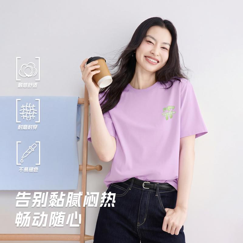 Xuezhongfei Women s Pure Cotton Loose Fit Round Neck T-Shirt 165/88A