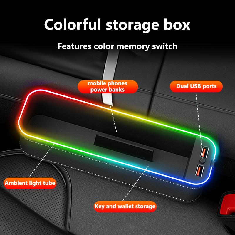 Car Seat Clip Gap Storage Box with Lamp Charging Interior Decor Storage Artifact Auto Supplies Seat Gap Filler Organizer