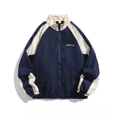 Retro Kontrastná Prešívaná Bunda so Stojačikom pre Mužov, Jarná a Jesenná Trendová Značka Voľný Vysokoškolský Štýl Pár Neformálna Bunda