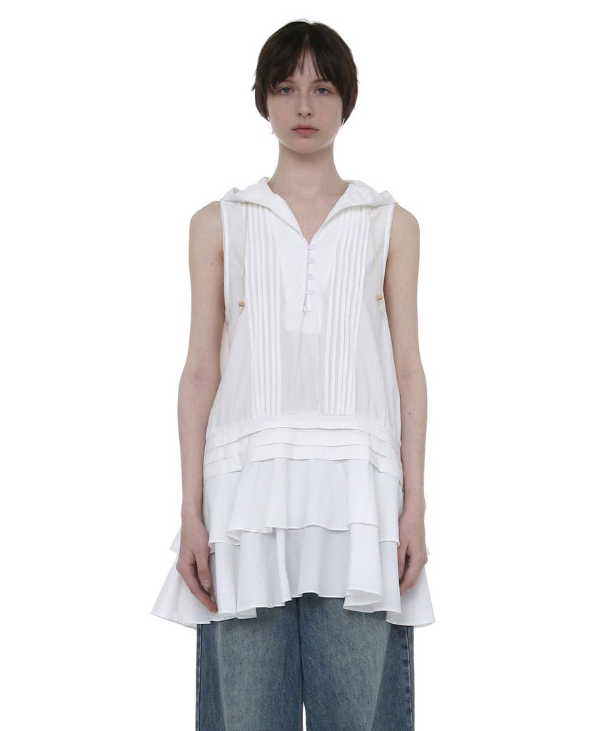 Partimento Woman Hooded Ruffle-Hem Tunic Dress_White
