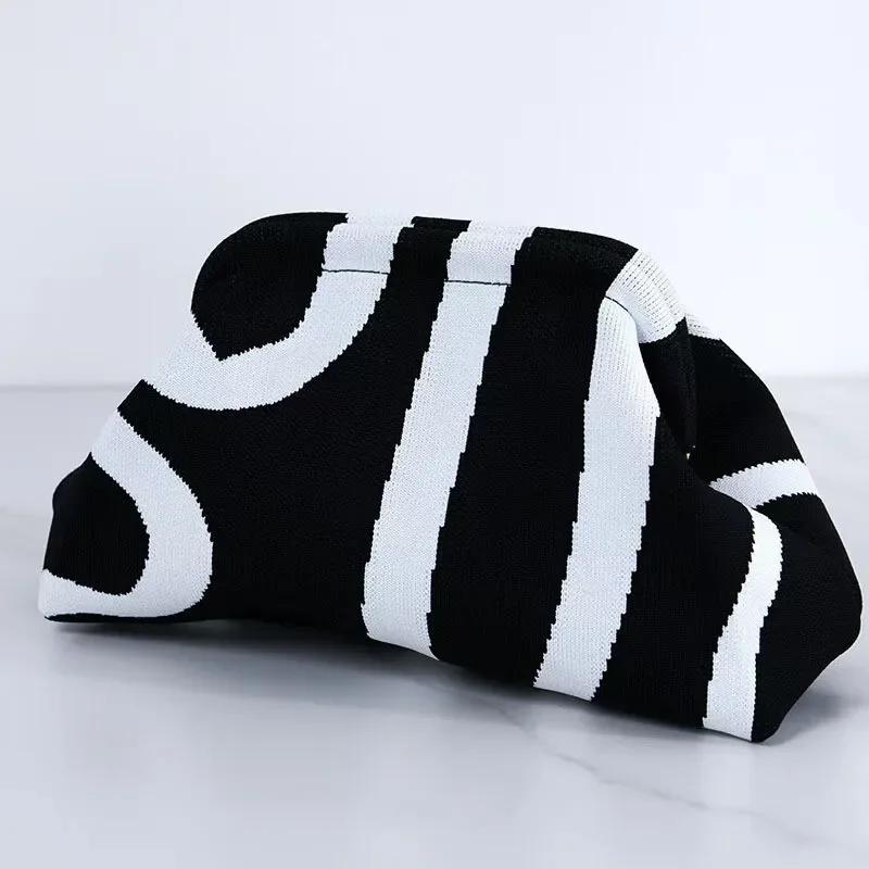 Women Handbag Colorblock Knitted Women Bag Large Mouth Cosmetic Cellphone Keys Stoarge Pouch Summer Beach Clutch Lady Purse