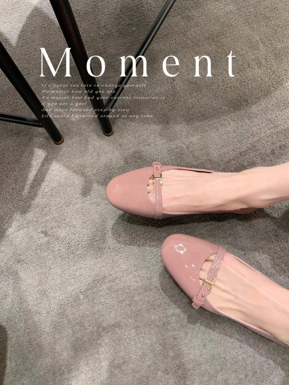 

Leather version~ Letter small gold buckle shoes soft sole Mary Jane shoes women s single shoes round head shallow mouth flat bottom evening ladyshoes 35
