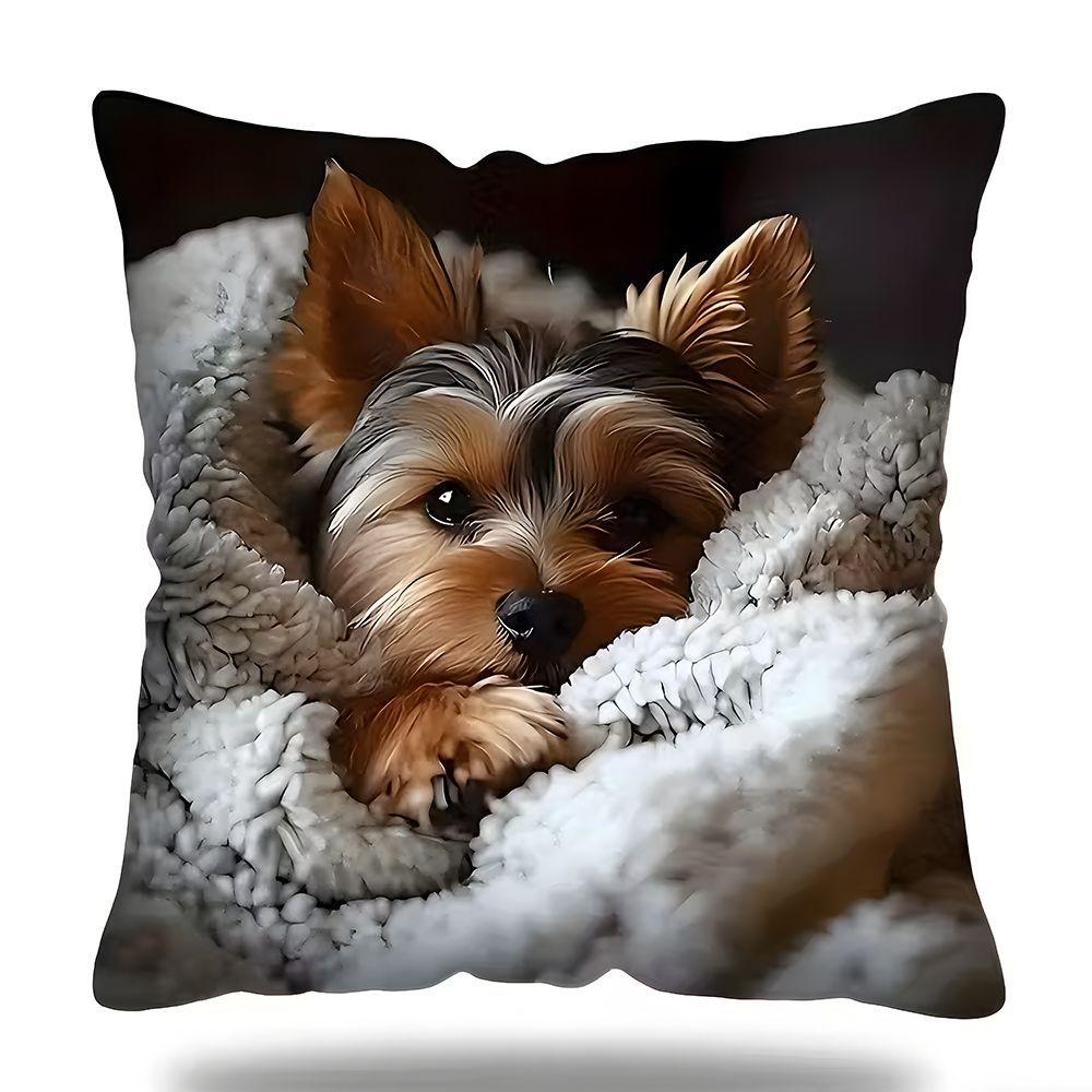 Cute Schnauzer Print Velvet Pillowcase With Core Living Room Sofa Ultra Soft Waist Cushion Home Decor Long Rectangle Pillow