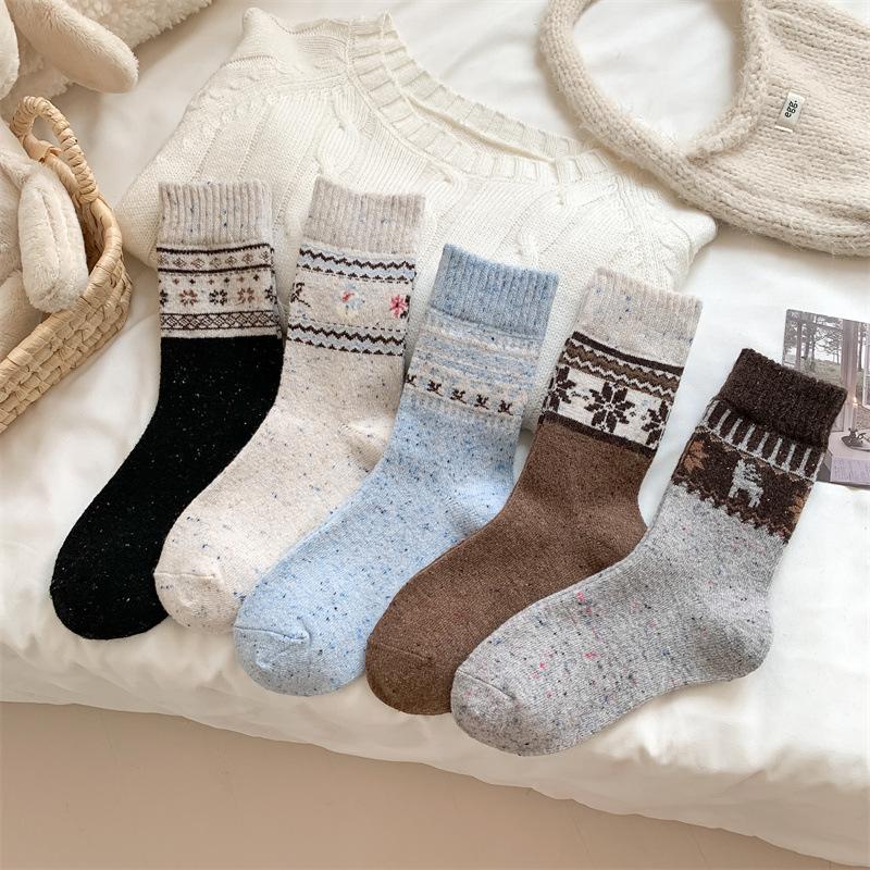 Dot Yarn Wool Socks Women Elk Warm Socks Warm Wool Pile Socks Black