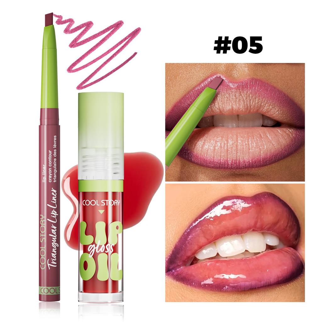 Hydrating Lipliner Lip Gloss Set Matte Lip Outline Contour Liner Nude Brown Plumping Moisturizing Lip Tint for All Skin Types