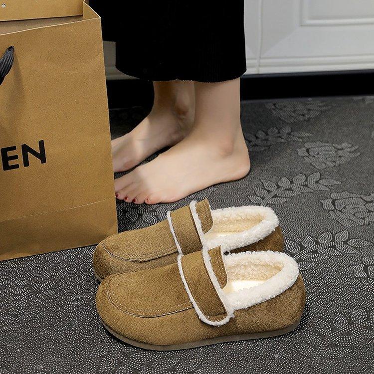 Doudou Mao Mao Shoes Wear Autumn and Winter Single Shoes Flat-soled Birkenstocks Retro One-pedal Velvet Cotton Shoes