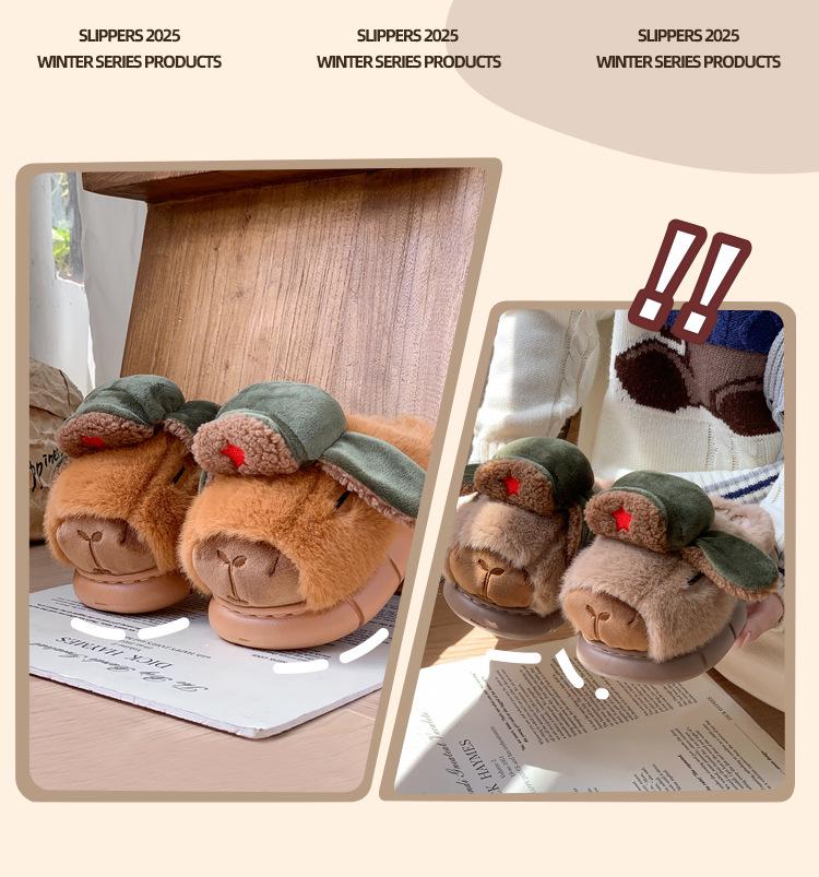 Capybara Kids' Winter Cotton Slippers - Cute, Warm, Non-slip Plush for Boys & Girls