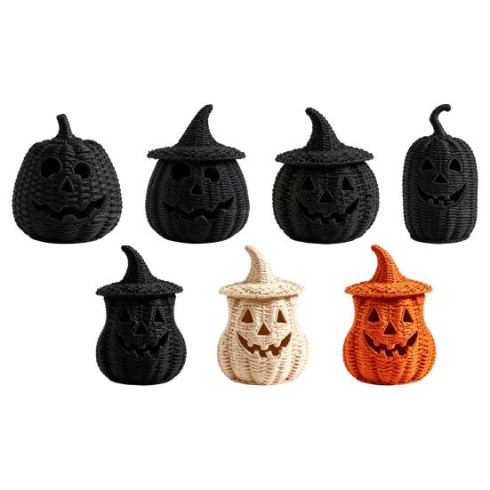 Pompoenvorm Decoratie Halloween Spookachtige Opbergdoos, Hars Jack-O-Lantern Theelicht Sculptuur Houder, Hol Tafelblad voor Feest
