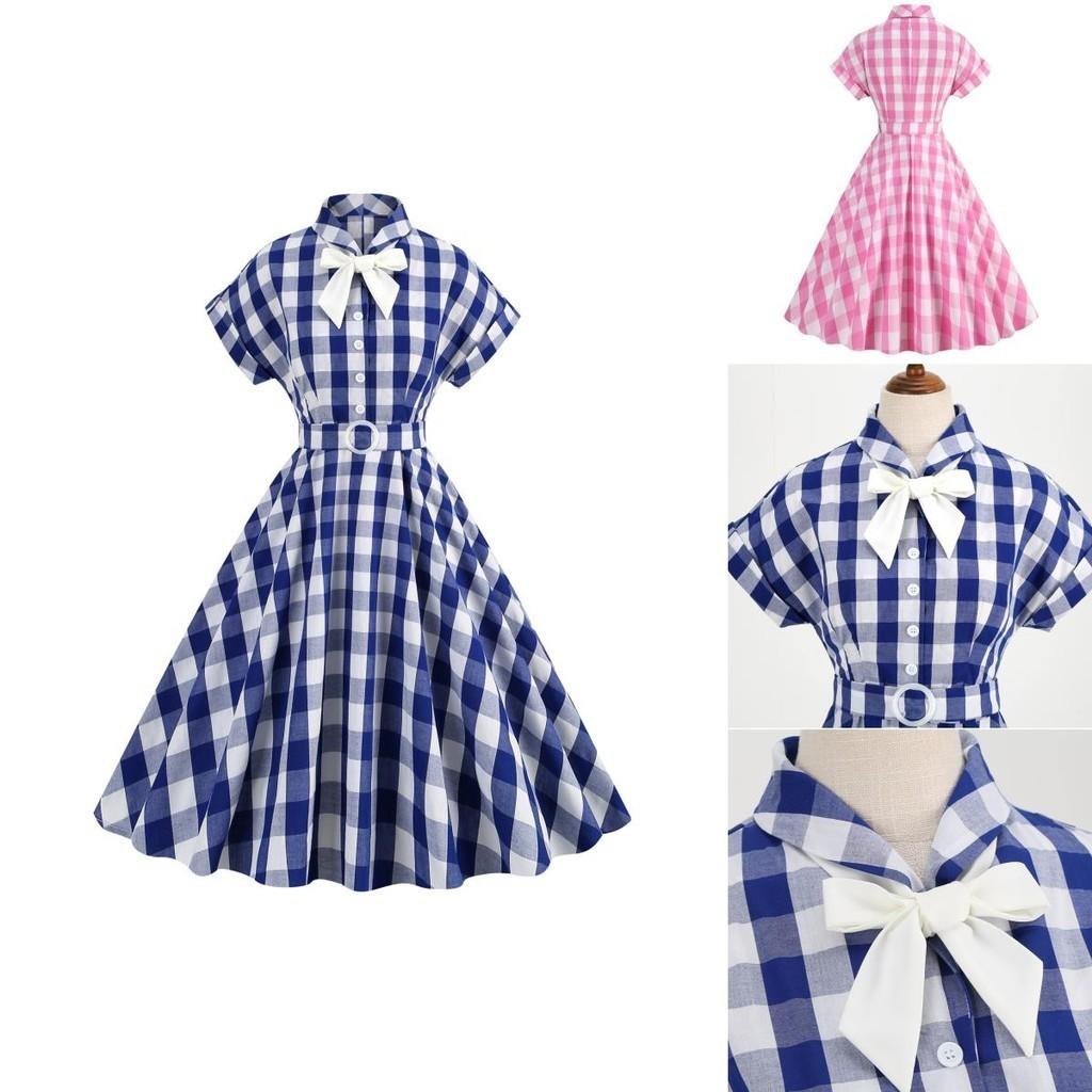 Vintage Barbie Pink Checkered Dress With Butterfly Bow-tie Collar