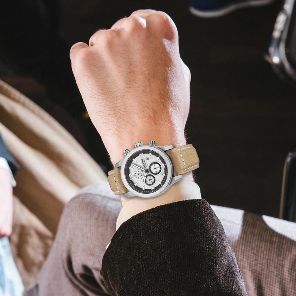 Megir Fashion Sport Watch Men Luxury Brand Men Quartz Watches Chronogragph Clock Leather Band Army Military Wrist Watch 2026
