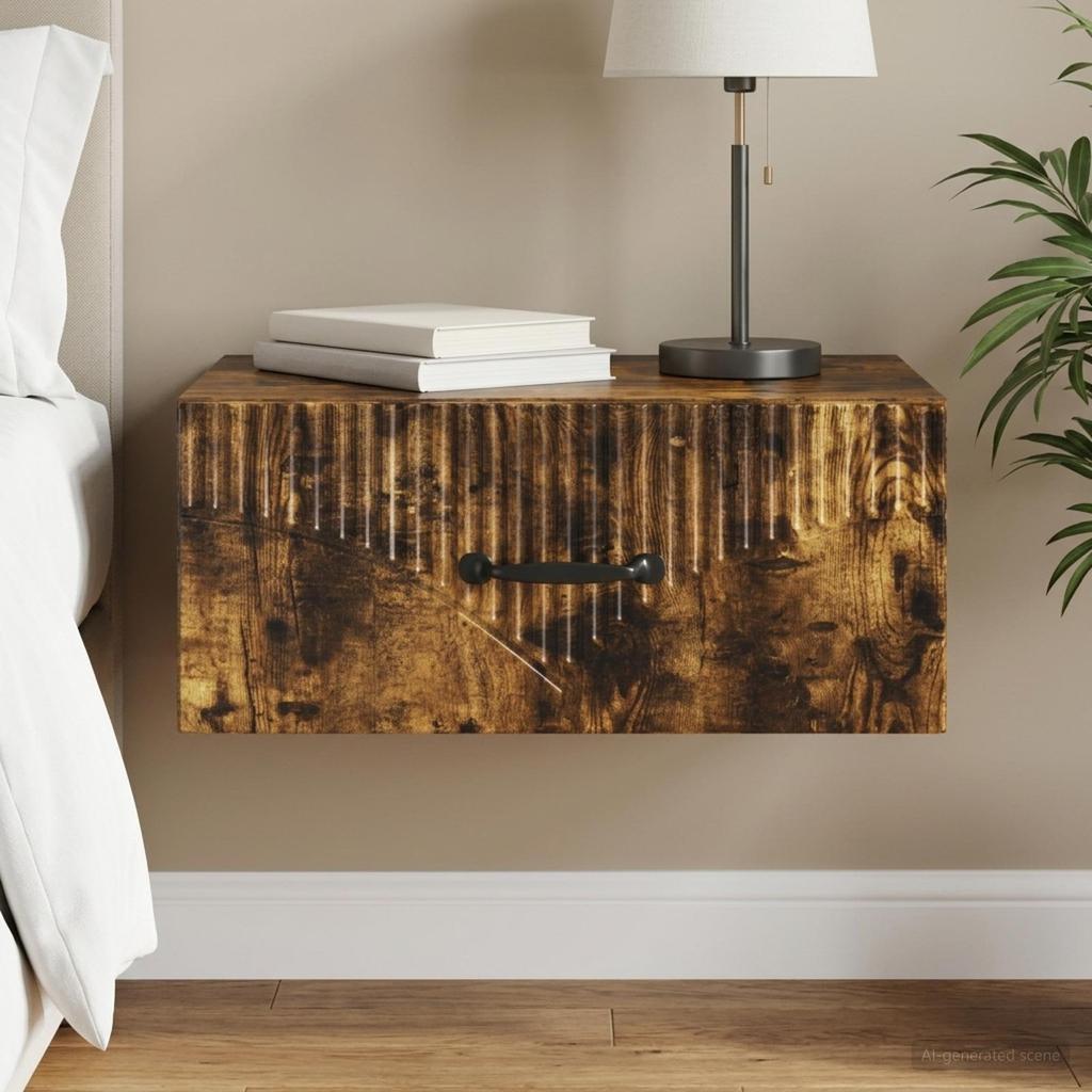 Wall Mounted Nightstand Smoked Oak 49 x 34.5 x 20 cm