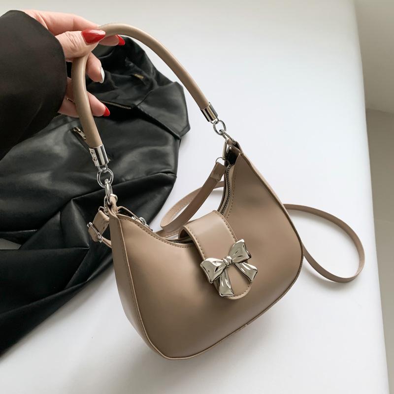 Niche Fashion New Armpit Bag Sweet Solid Color Bow Portable Shoulder Messenger Bag Women