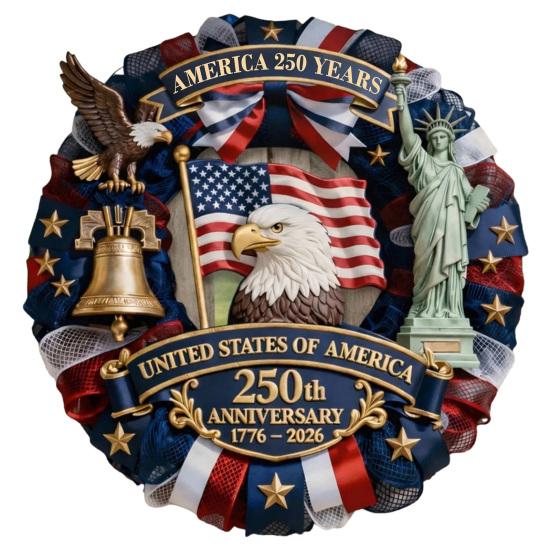 4th of July Patriotic Door Wreath Red Blue White Star Eagle Wooden Welcome Sign Wreath for Independence Day Memorial Day Home Wall Outdoor Indoor