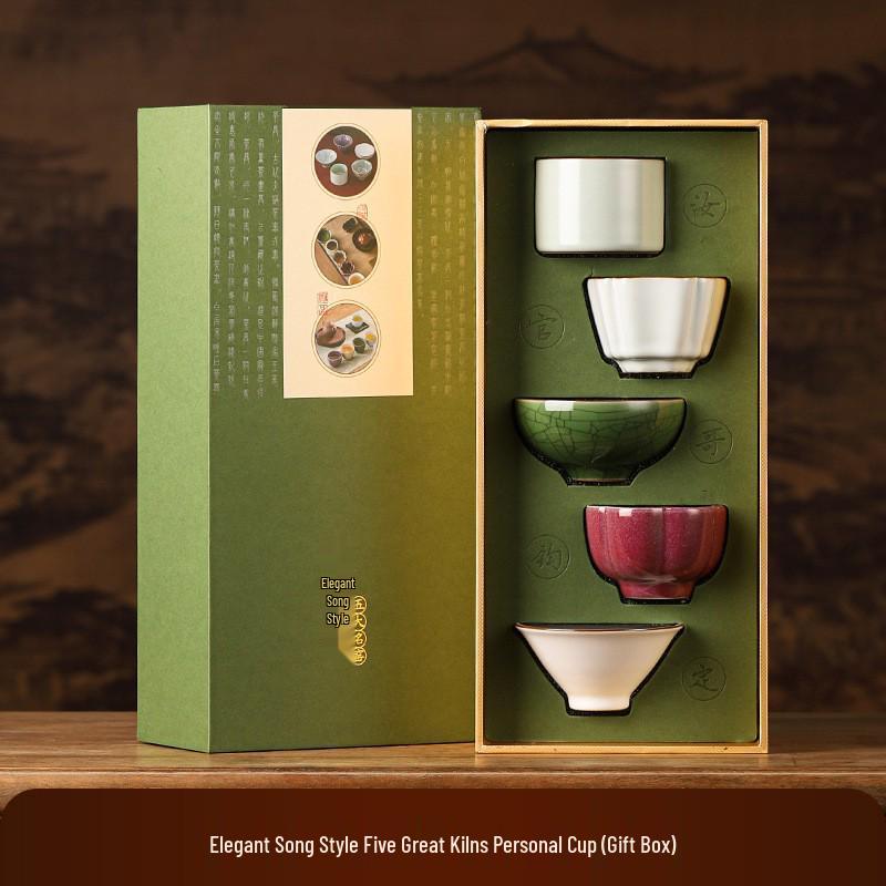 Five Great Kilns Gongfu Tea Set: Ceramic Master Tea Cup Gift Box - Song Dynasty Aesthetic Souvenir