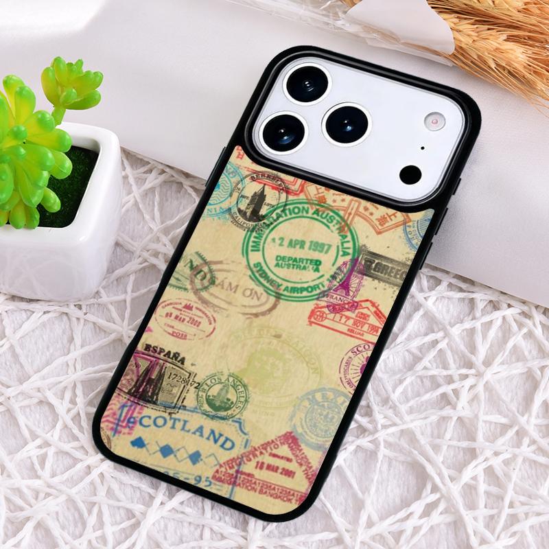 Retro Post Card Passport Stamps Shockproof Phone Case for iPhone 17 Air 16e 15 11 12 14 13 Pro Max Cover Coque