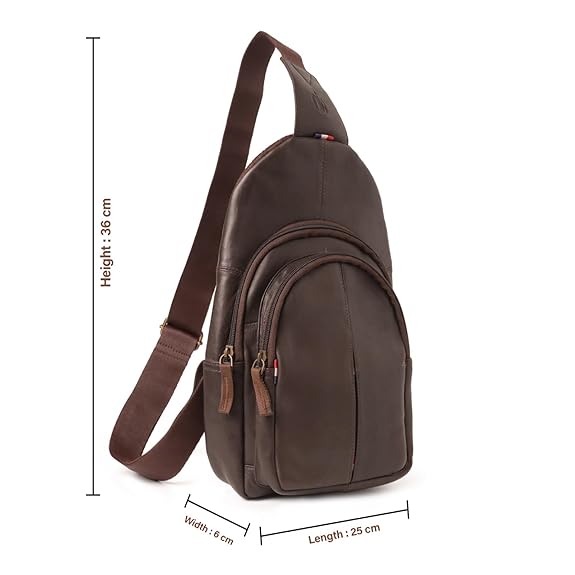 Genuine Leather Chest Sling Bag Crossbody Shoulder Backpack Unisex Adjustable Strap Multi Pocket Travel Office Daily Use