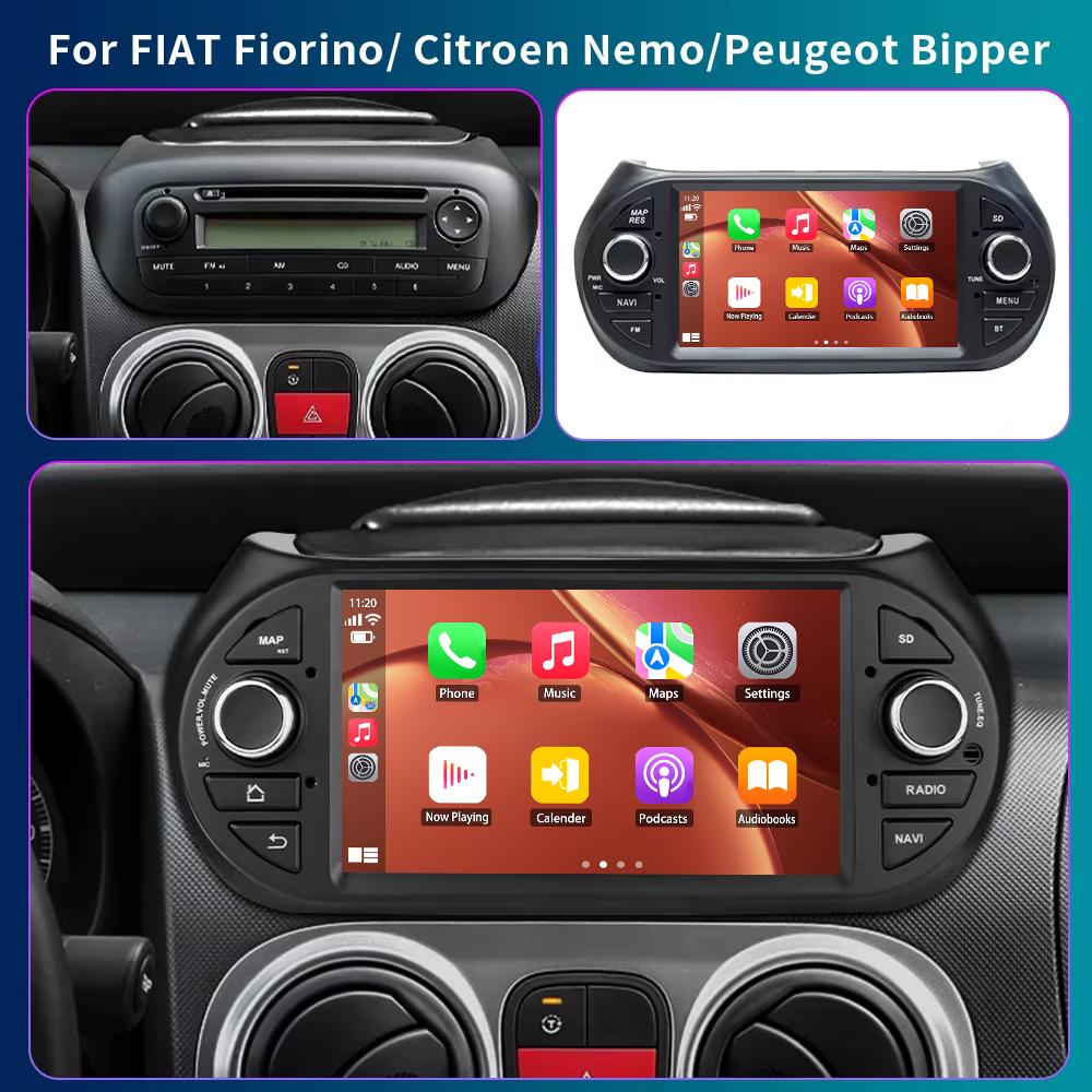 7 cali AI 1din Radio samochodowe z Androidem multimedialny odtwarzacz wideo dla Fiat Fiorino / Citroen Nemo / Peugeot Bipper GPS Carplay 4G RDS
