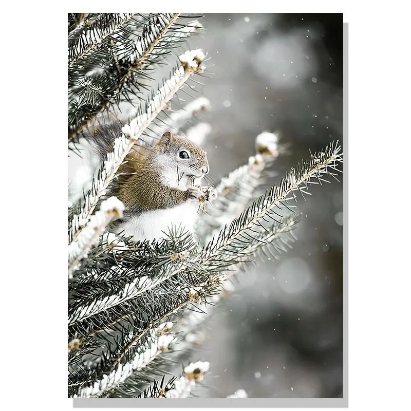 Nordisches Weihnachtsgeschenk Grünes Haus Rentier Eichhörnchen Wandkunst Leinwandmalerei Poster und Drucke Wandbilder für Wohnzimmerdekoration