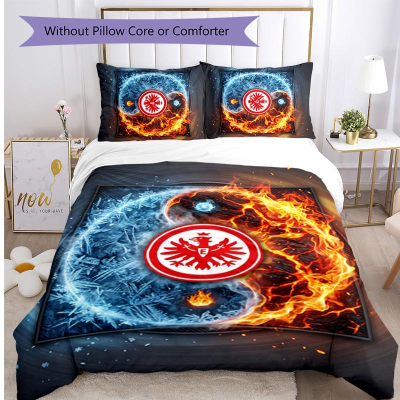 Set Lenzuola Stampato Calcio Eintracht Frankfurt 3 Pezzi, Comodo Set Copripiumino per Camera da Letto Delicato sulla Pelle