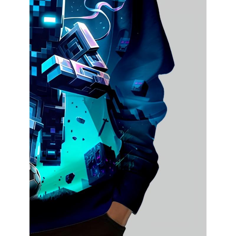 Boys' 3D Robot Soccer Print Hoodie - Casual Long Sleeve Pullover for Fall/Winter, Stretchy Polyester Blend, Machine Washable