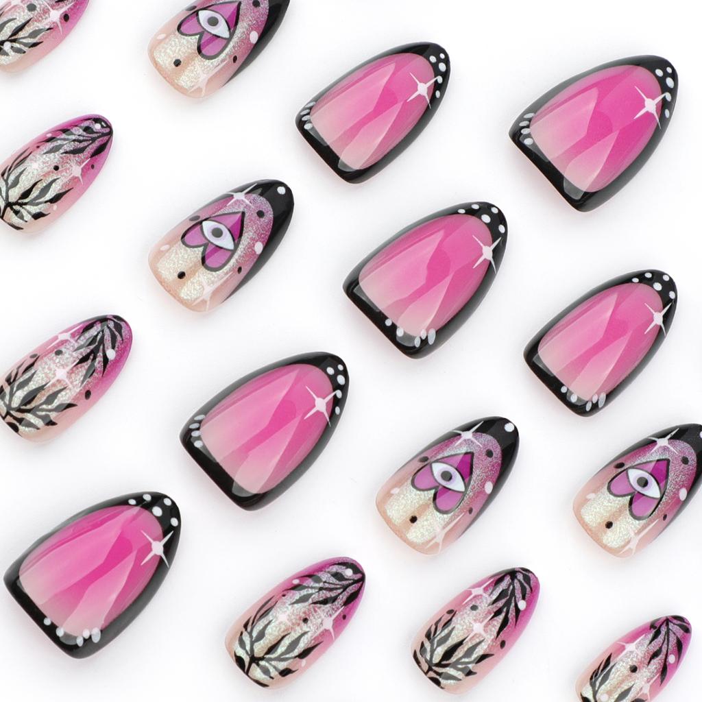 24 Pieces European and American Short Smudged Almond Type Wearing Nail Piece French Glitter Fake Nail Press on Nails