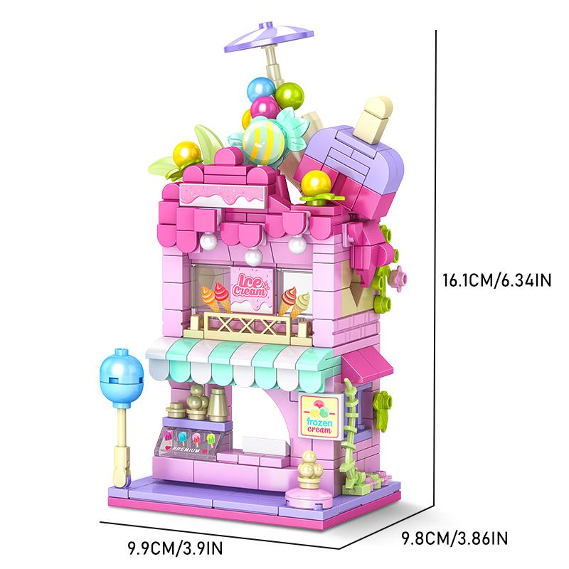 City Building Blocks Ice Cream Shop Dessert House Model Set Desktop Decor Kids DIY Toys Christmas Birthday Gift