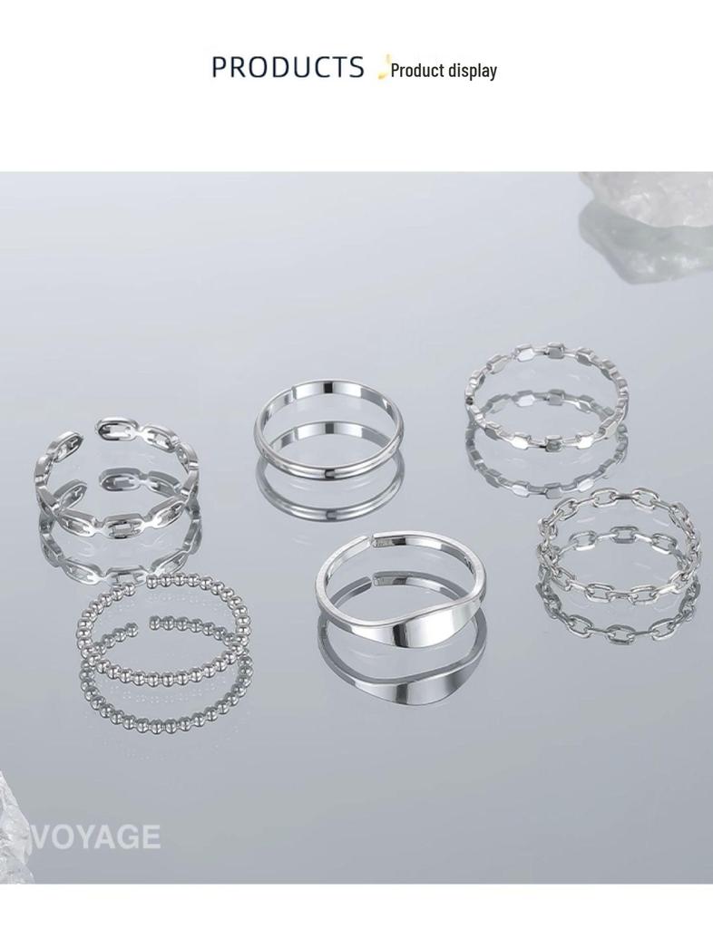 Six-Piece Adjustable Fashion Ring Set for Women – Personalized Index Finger Bands with a Light Luxury, High-End Feel
