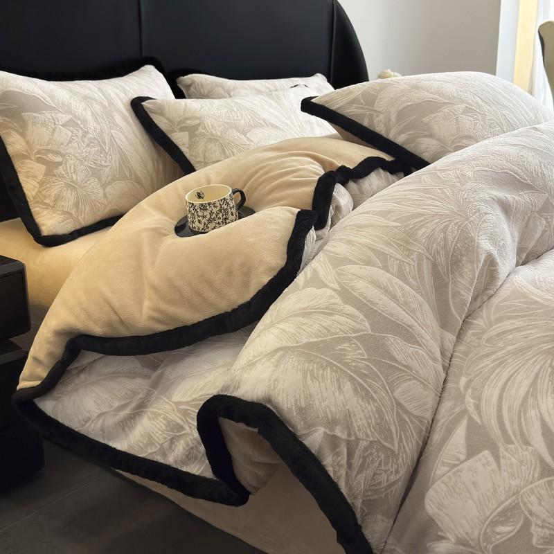 Winter Fleece Bedding Set Milk Velvet Rabbit Trim Double Sided Thick All