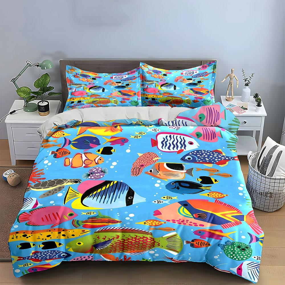 Colorful Ocean Theme Bedding Set Multiple Sizes Kid'S And Adults' Bedroom Exquisite 3Pc Bedding Set, Gift