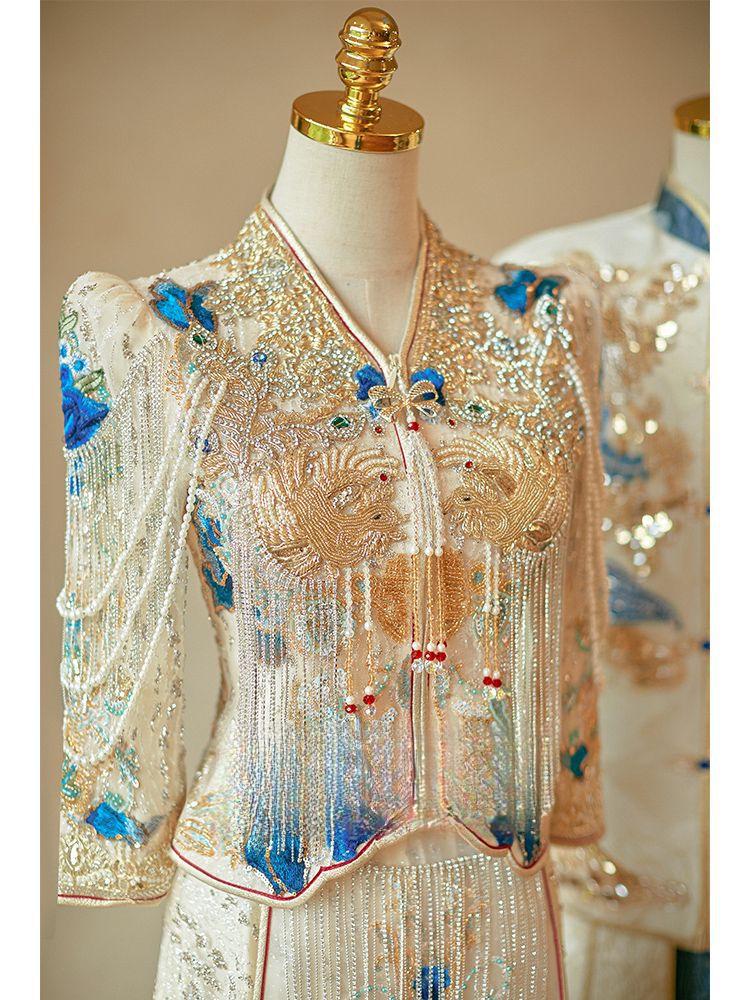 Champagne Xiuhe Wedding Dress: 2025 Luxury Chinese Qipao for Toast and Outings
