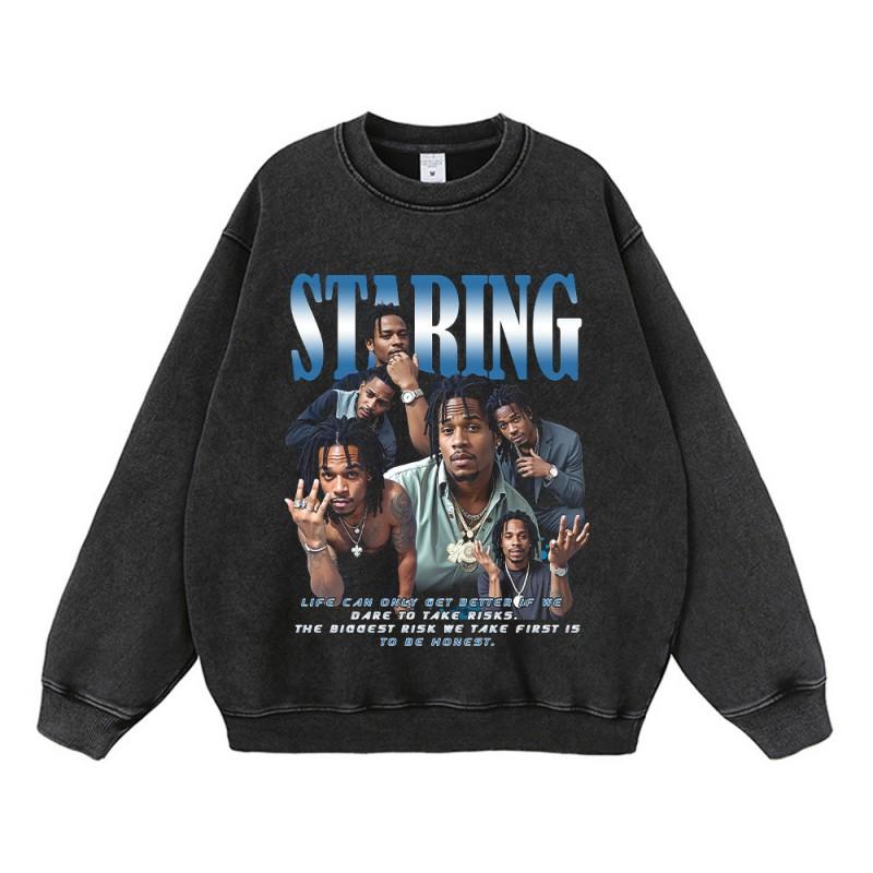 Oversized Cotton Graphic Print Long Sleeve Pullover Hoodie Men - Loose Fit Streetwear Sweatshirt