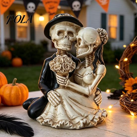 Dark Romantic Wedding Decor Gothic Skeleton Couple Figurine, Spooky Resin Halloween Skull Lover Statue, Day of Aesthetic Party Props The Dead